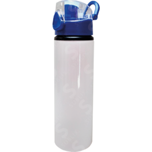Botella de aluminio 750ml. Blanca. Botón presionable azul (Liquidación)