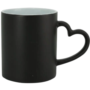 Taza de cerámica 11oz. Mágica color negro con asa de corazón (Caja de 12)