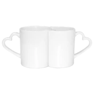 Taza de cerámica 11oz. Blanca. Pareja con asa de Corazón ColorMake