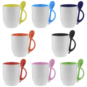 Taza de cerámica 12oz Con cuchara Interior (Caja de 6)