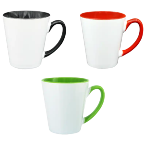 Taza de cerámica 12oz Blanca Cónica Interior y asa de color (Caja de 12)