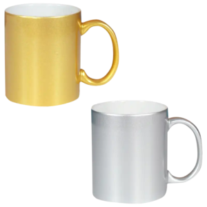 Taza de cerámica dorada y plateada. Reforzada (Caja de 36 pzas) Blue Heat