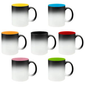 Taza de cerámica 11oz Mágica Color Negro Interior De Colores  (Caja de 12)