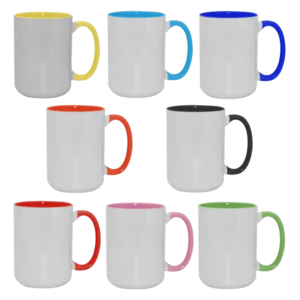 Taza de cerámica 15oz Blanca Interior y asa de colores (Caja de 6)