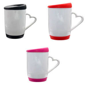 Taza de cerámica 11oz. Asa de corazón con tapa de silicón ColorMake